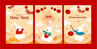 2023兔年卡通新年海报设计,2023,兔年海报,新年海报,中国新年