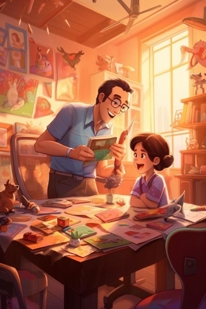 父亲教孩子画画陪伴孩子背景