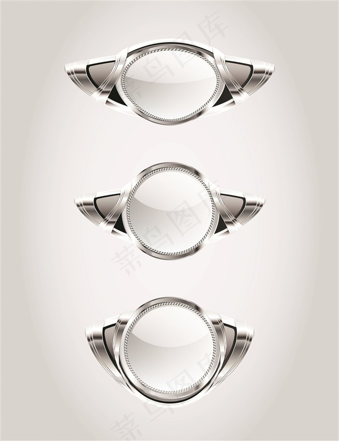 三款创意银色质感标志按钮