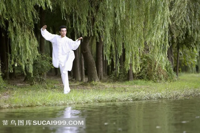 水边打太极的功夫男人