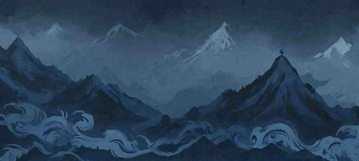 中国风意境山脉雪山海浪蓝色云层，末日暗黑恐怖(1488x671)