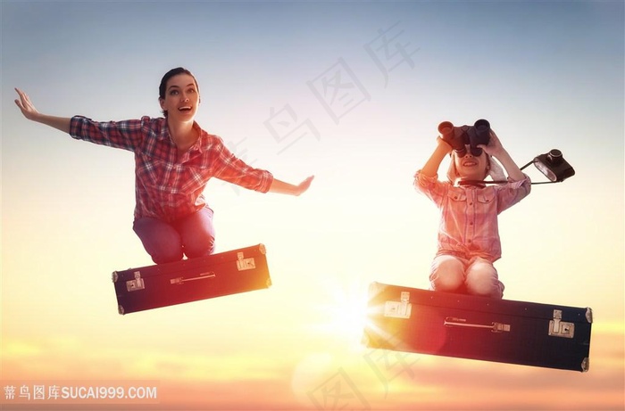 试飞的母女高清图片