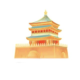 复古中国风国潮古建筑插画手绘高楼古塔PSD素材亭子png免抠图