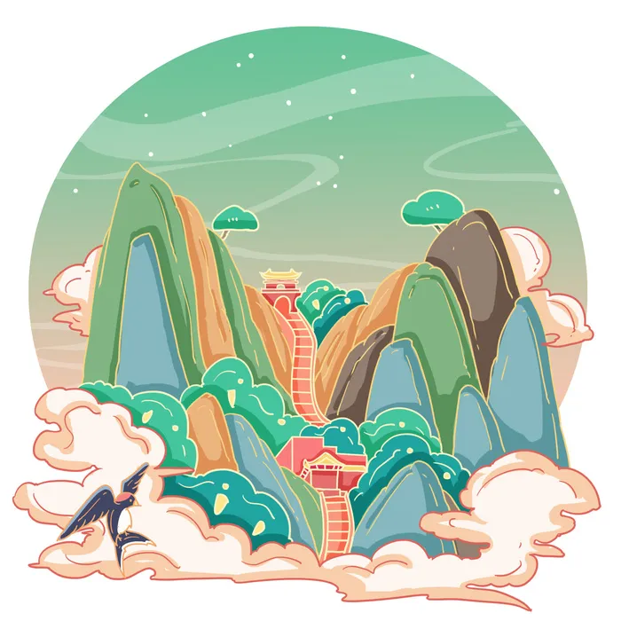 国潮风旅游建筑城市地标景区北京上海插图插画元素素材设计模板