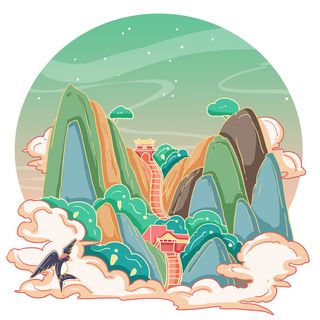 国潮风旅游建筑城市地标景区北京上海插图插画元素素材设计模板