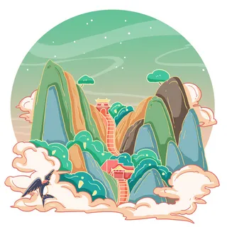 国潮风旅游建筑城市地标景区北京上海插图插画元素素材设计模板