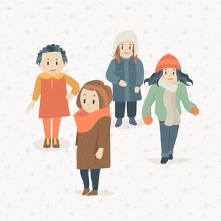 冬天服饰服装冬装穿冬装保暖冬季卡通人物男女装Ai矢量图片素材