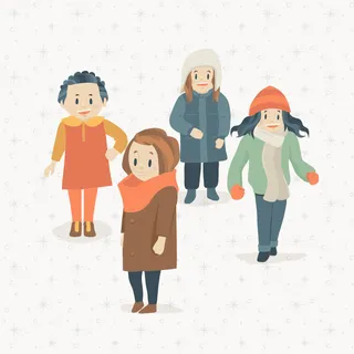 冬天服饰服装冬装穿冬装保暖冬季卡通人物男女装Ai矢量图片素材