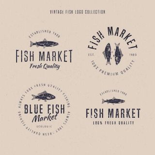 商务海洋鱼类海鲜图标LOGO标识标志标签水产图形AI矢量EPS素材图