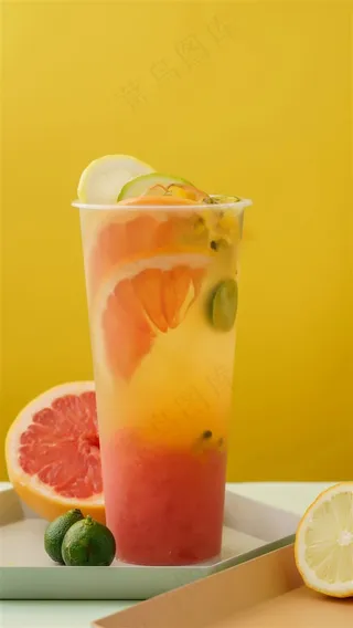 高清奶茶图片-青柠红柚