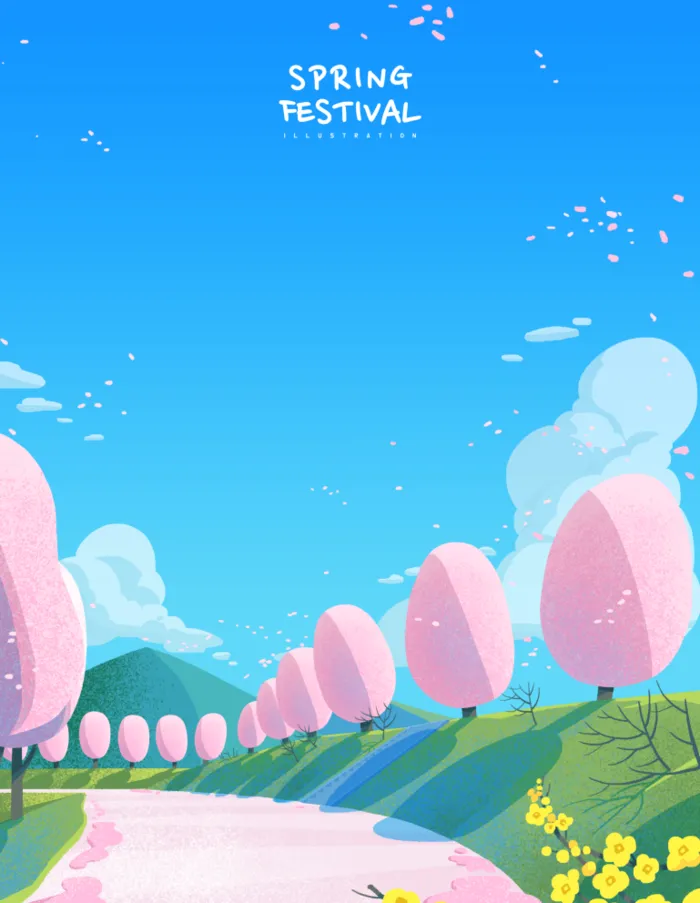 春天插画psd模版下载