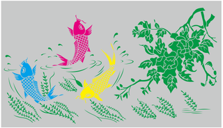 手绘鲤鱼花草素材