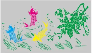手绘鲤鱼花草素材