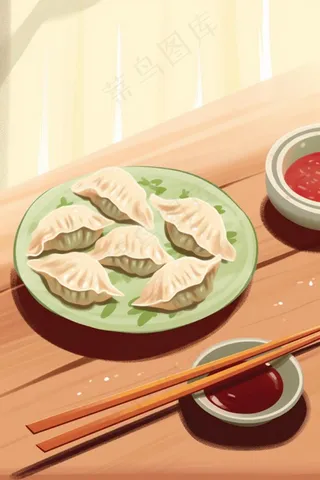 冬天饺子美食插画背景