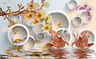 雕塑钻石花卉天鹅背景墙