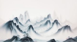 大气写意中国传统水墨画山水插画壁纸-归墟