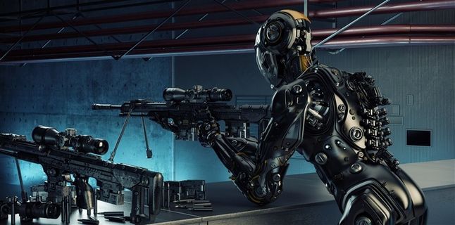 射击场上训练的机器人