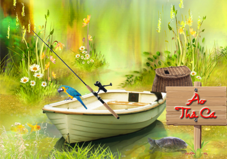 油画小湖小船风景