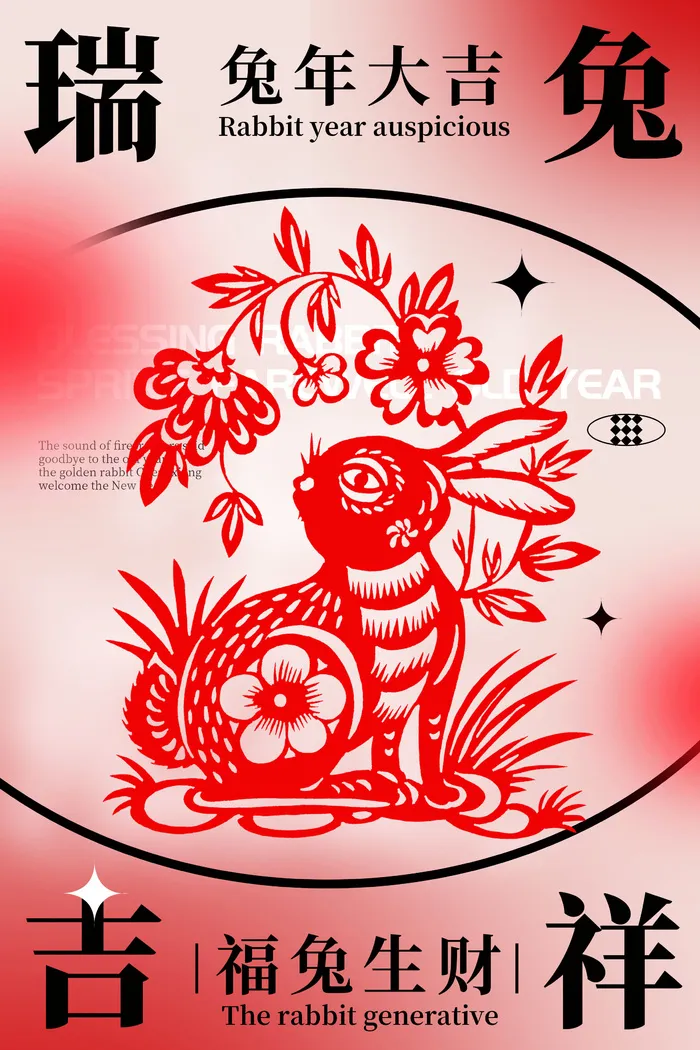 红色简约2023兔年大吉海报