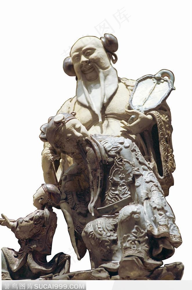 陈家祠陶塑-抱着扇子的老人