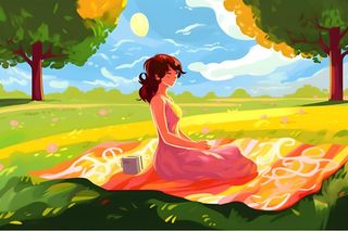 夏日人物水果树荫乘凉插画素材背景