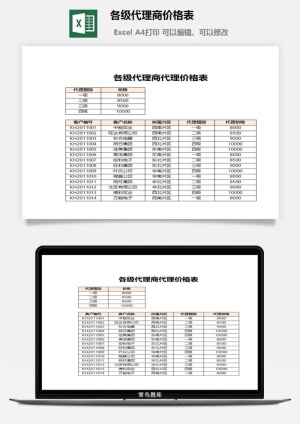 各级代理商价格表excel模板