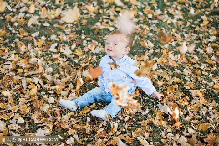 户外落叶活泼宝宝