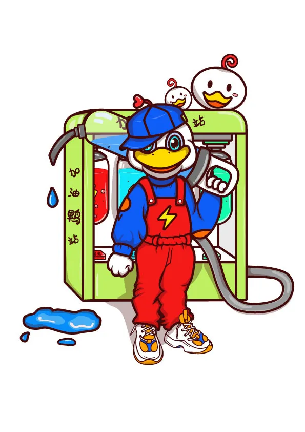 AI手绘插画加油鸭