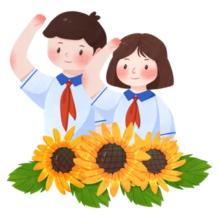 卡通人物少先队员敬礼国庆节快乐PNG素材十一国庆节