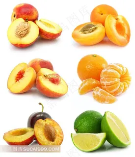 新鲜黄桃水蜜桃橘子西梅和青柠檬