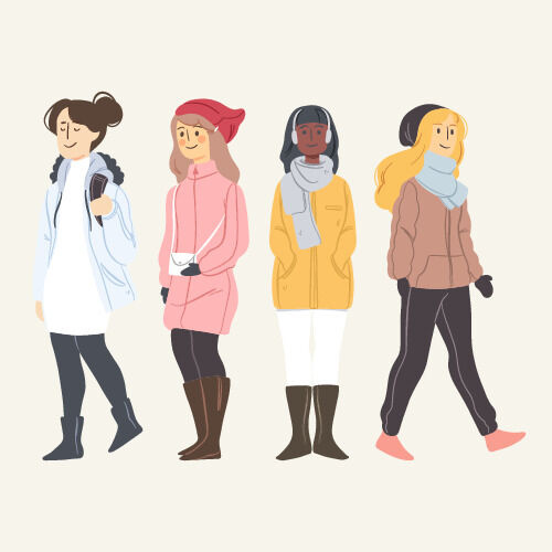 冬天服饰服装冬装穿冬装保暖冬季卡通人物男女装Ai矢量图片素材