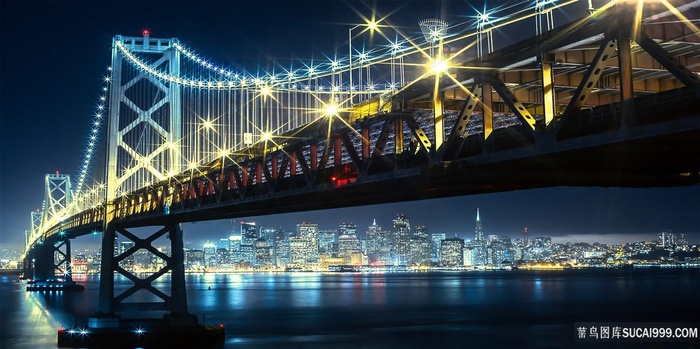 城市建筑海景天桥风景画