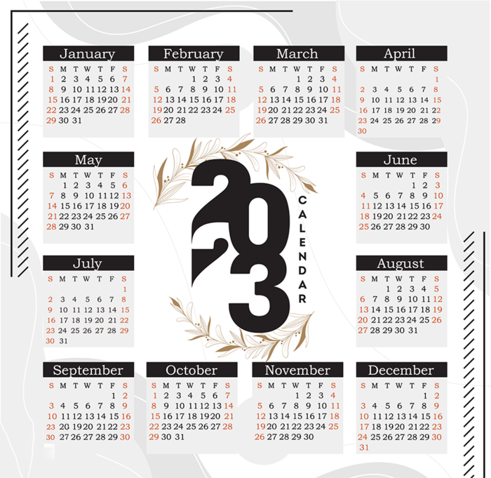 2023日历 2023年挂历 兔年日历 ai矢量模版下载