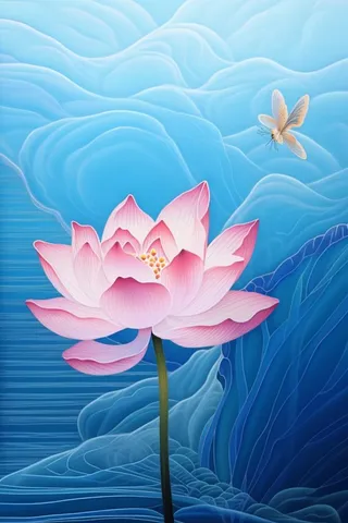 简约大气荷花荷叶蓝色清新背景