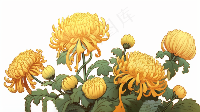 黄色菊花花丛插画素材(4368x2448)