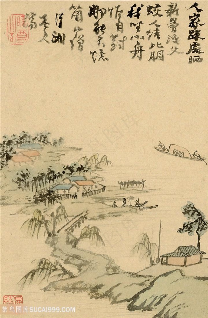 清代石濤山水冊江南水乡国画图片