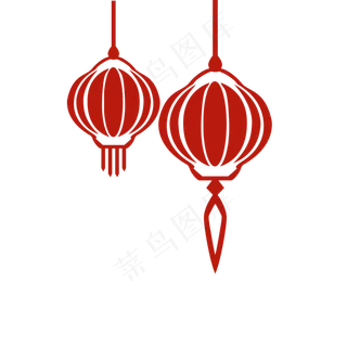 中国风 手绘 卡通元素 传统 复古红 灯笼装饰 PNG 免抠 