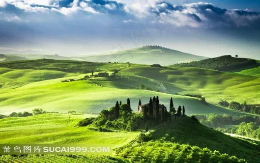 蓝天下的唯美草原山丘风景图片