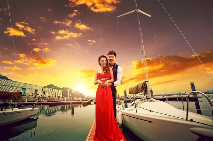 时尚恋人黄昏港口外拍精美写真