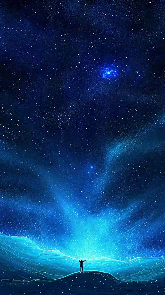 夜晚天蓝色天空科幻绚丽星空(816x1456)
