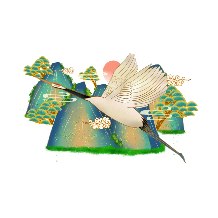 国潮仙鹤插画免扣素材设计素材