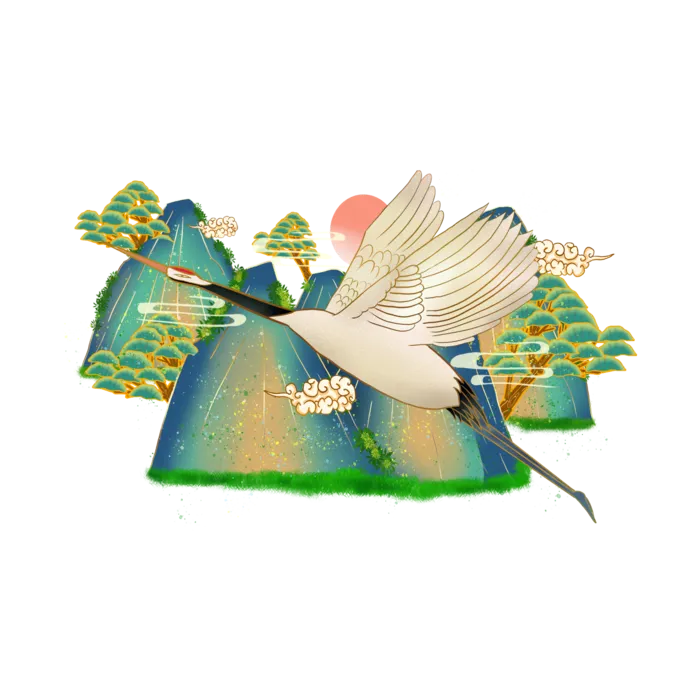 国潮仙鹤插画免扣素材设计素材