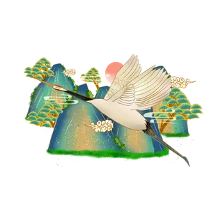 国潮仙鹤插画免扣素材设计素材