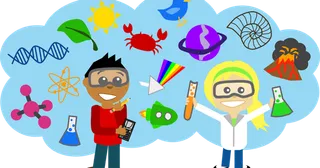 少儿兴趣班男孩女孩做实验卡通