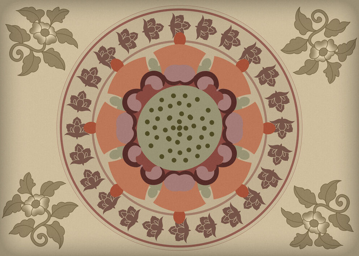 复古中式国潮风敦煌花纹装饰图案花卉藻井肌理圆形边框素材