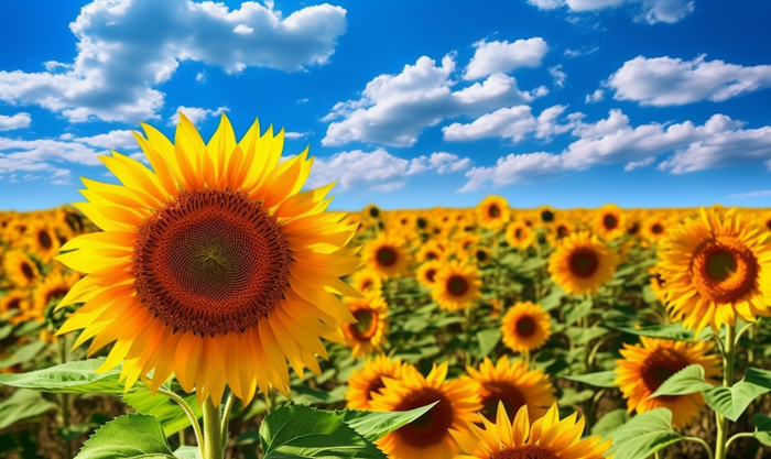 蓝天白云下盛开的向日葵摄影图