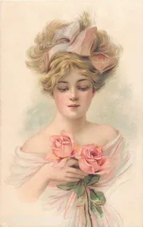 手拿玫瑰花的外国贵妇插画 手拿玫瑰花的外国贵妇插画