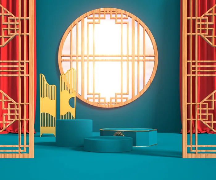 中国风古典喜庆C4D背景图3D国潮场景促销活动海报PSD设计素材模板psd模版下载
