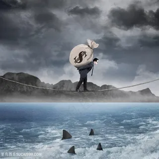 背着一袋金币走绳子的商务人士创意高清图片 背着一袋金币走绳子的商务人士创意高清图片