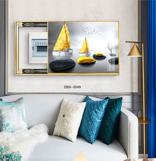 大气时尚家居室内装饰场景客厅沙发卧室床铺电表箱壁画背景图背景效果图现代